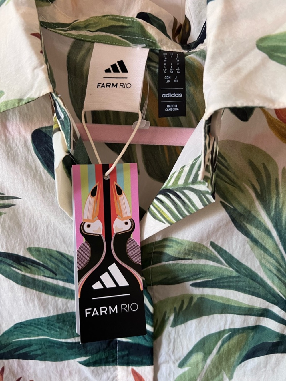 Adidas Farm Rio Cream Tropical Print Button-Up Shirt Women Large NWT - Picture 3 of 13
